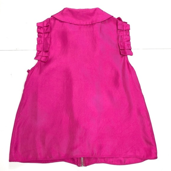 MARC by Marc Jacobs Silk Ruffle Cuffed Zip up Sleeveless Top in Fuchsia Pink - Picture 7 of 7
